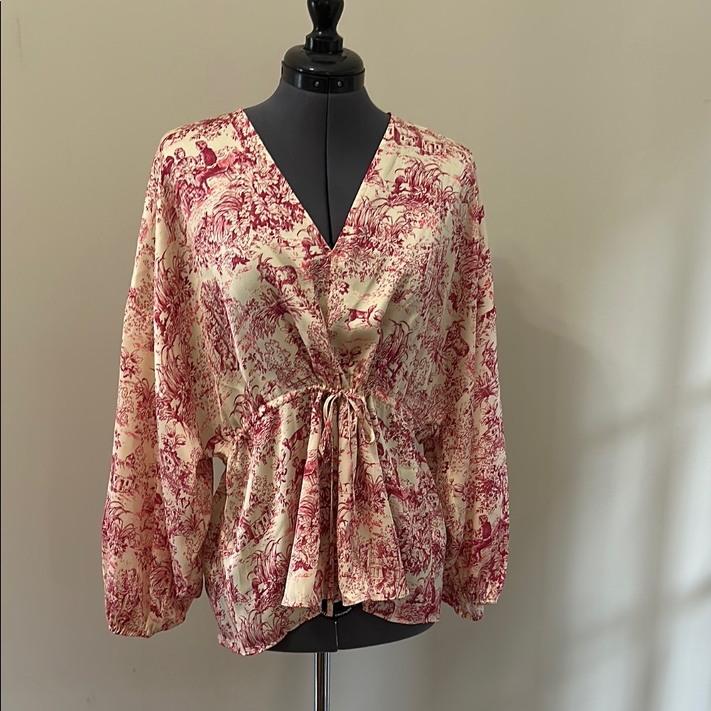 Elegant Red and Cream Women's Top